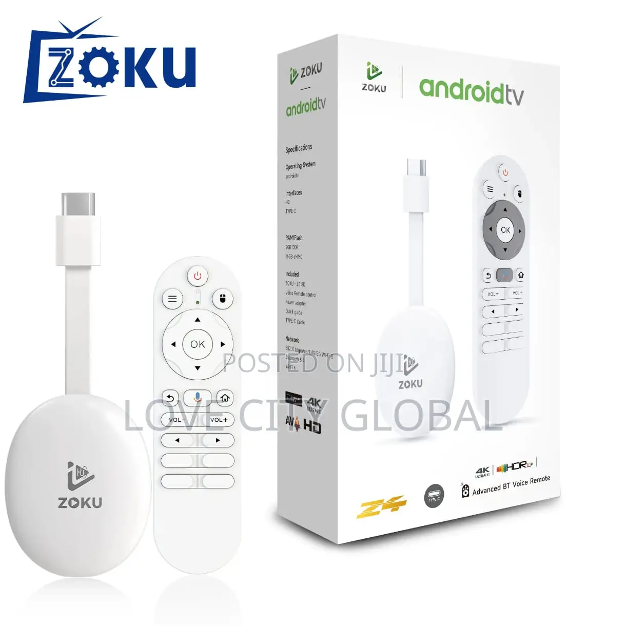 Zoku Android Tv Stick Z4 Hdmi Voice Remote Wifi Chromecast Built-In