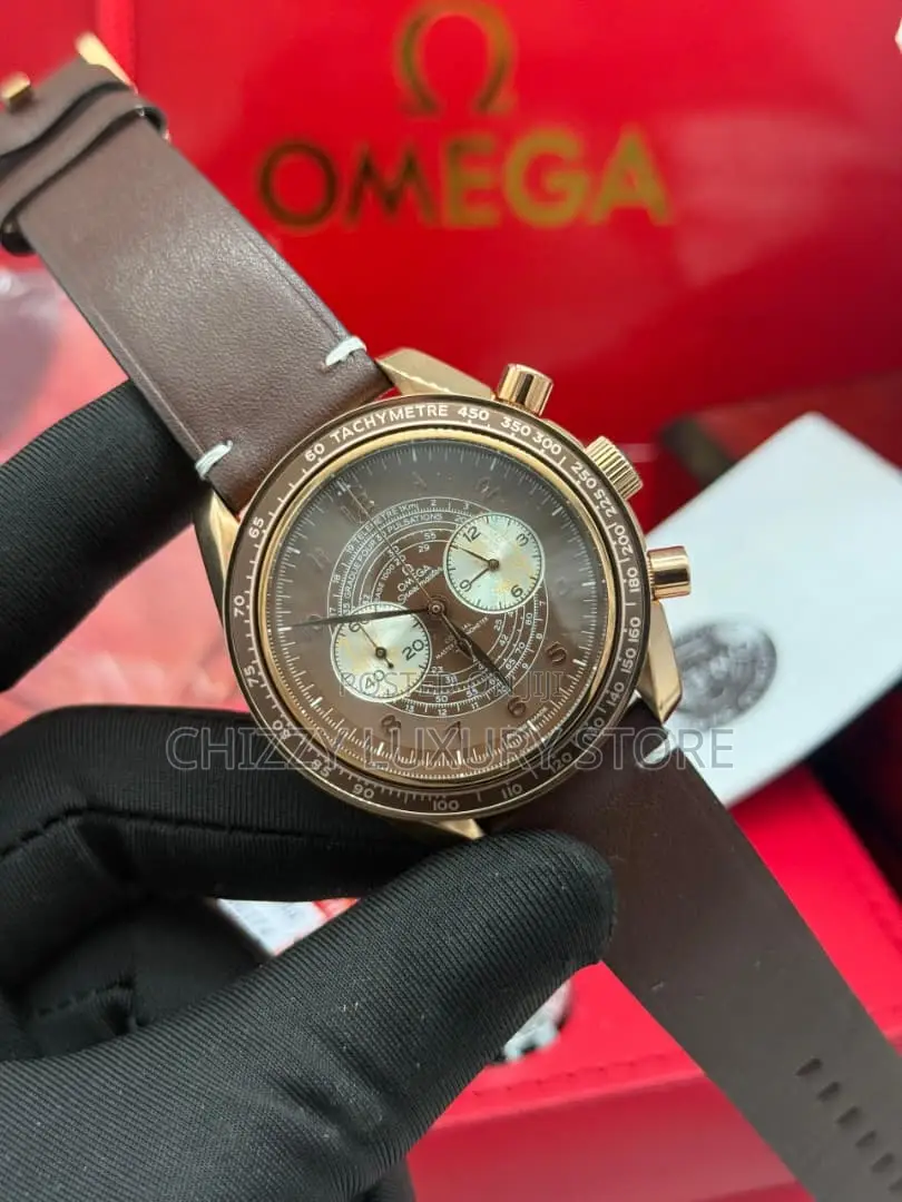 Omega Quality Luxury Men Genuine Leather Wristwatch