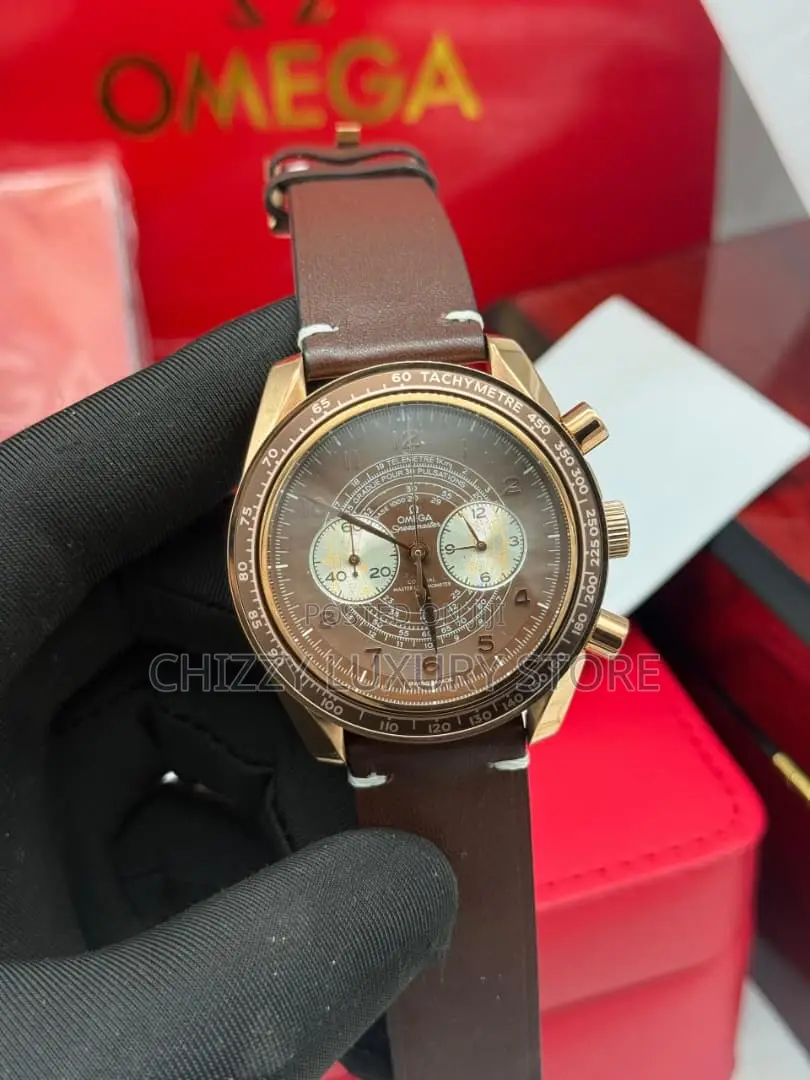 Omega Quality Luxury Men Genuine Leather Wristwatch