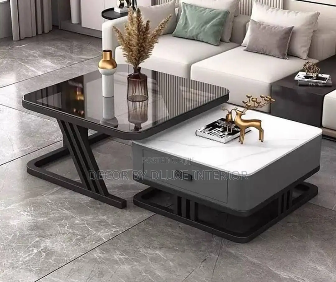 Modern Square Marble Glass Folding 2 in 1 Coffee Table