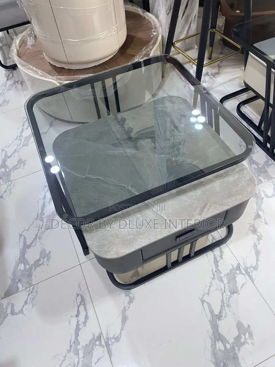 Modern Square Marble Glass Folding 2 in 1 Coffee Table