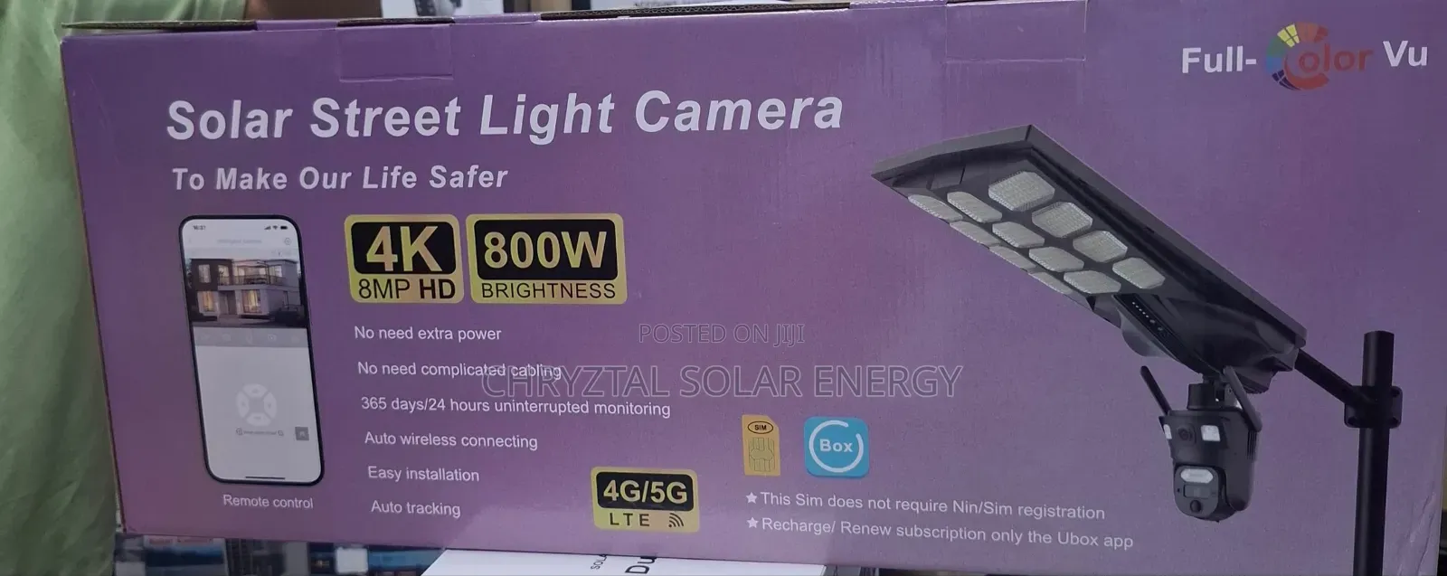 800w Solar Street Light Camera 4g Remote Monitoring via Ubox App