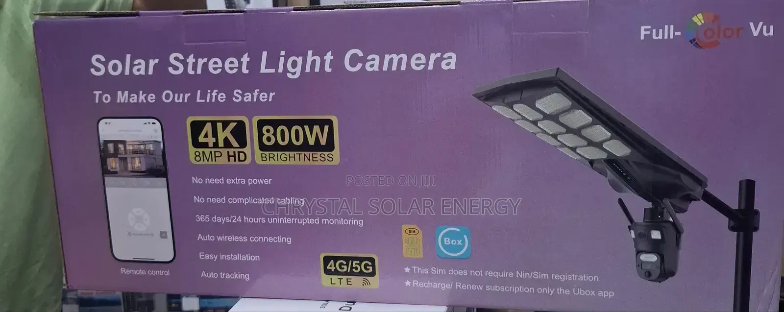 800w Solar Street Light Camera 4g Remote Monitoring via Ubox App