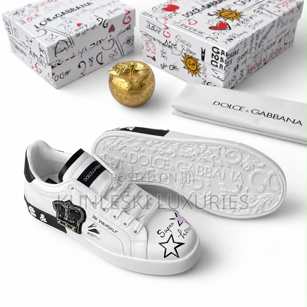 Original Dolce Gabbana White Crown Leather Sneakers