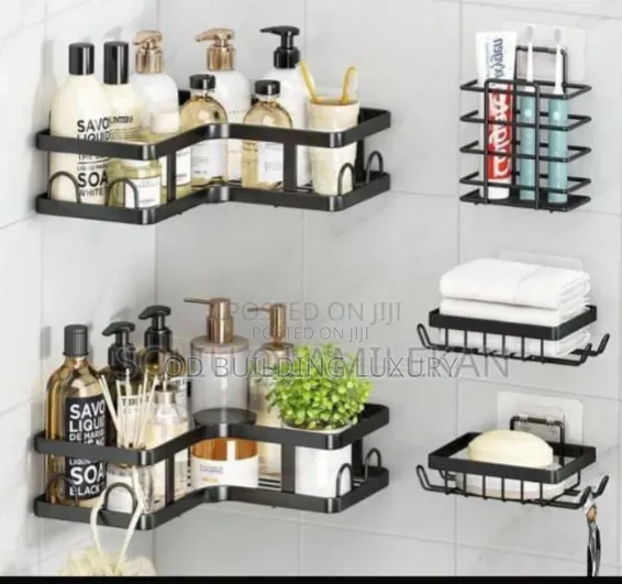 5-Piece Black Stainless Steel Corner Shower Caddy Organizer