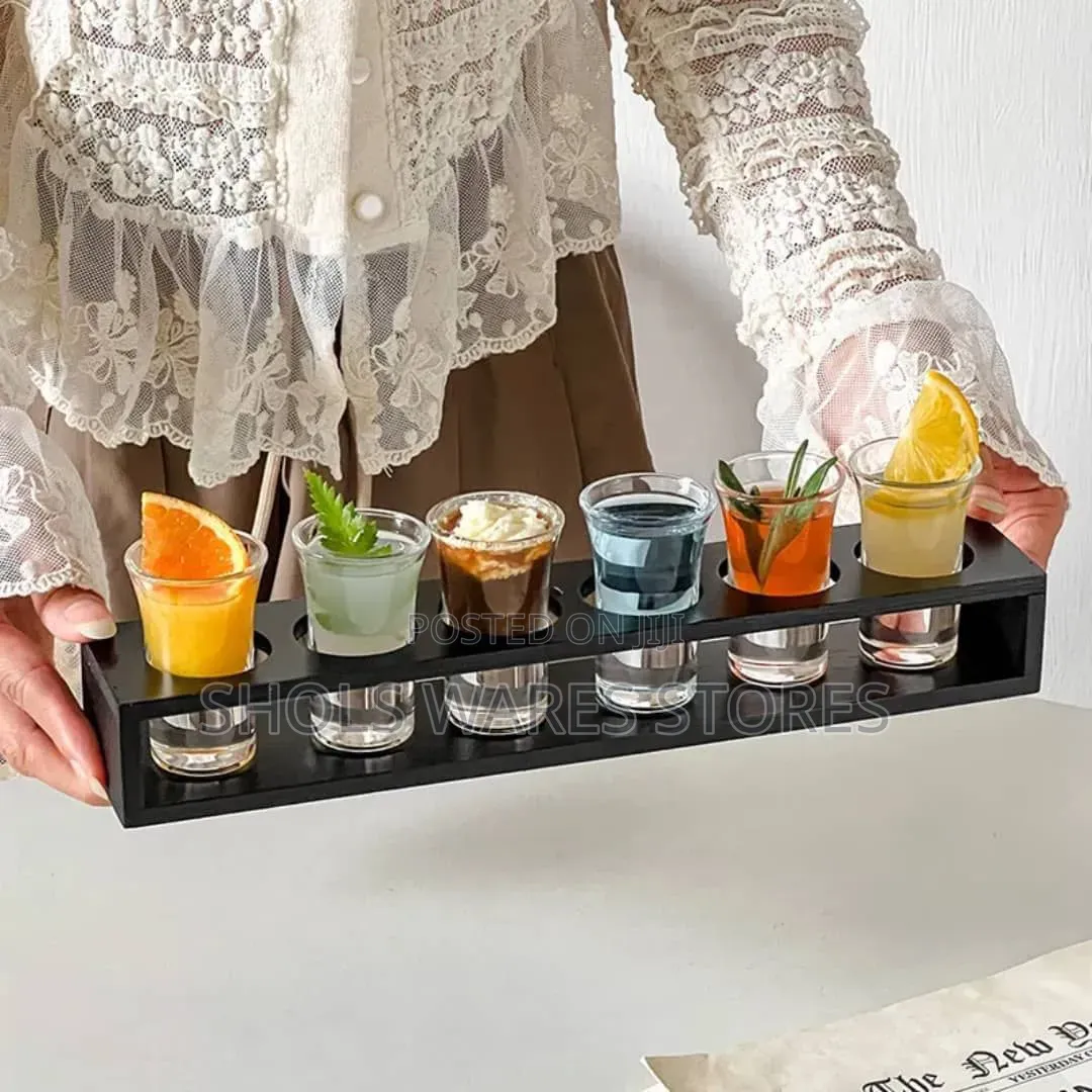 6-Hole Shot Glass Serving Tray + Glasses Se