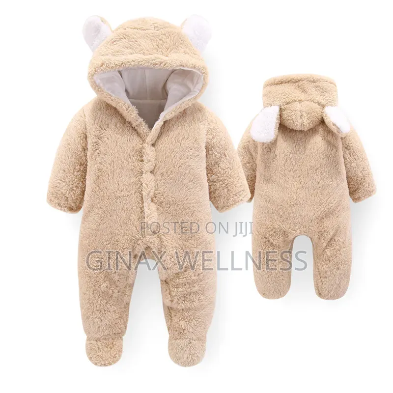 Hooded Fleece Baby Romper | Cozy Teddy Bear Baby Jumpsuit (0-12months)