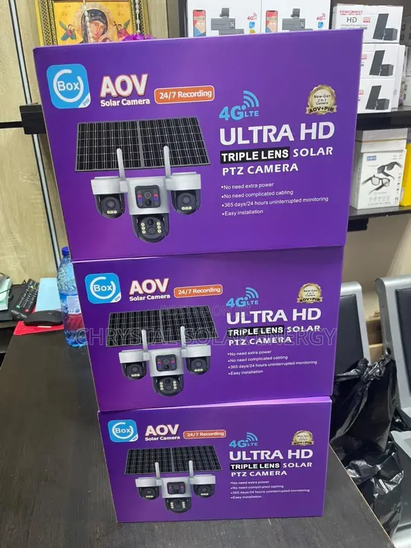 Aov Ubox Triple Lens Solar PTZ Cameras Indoor/Outdoor Surveillance.