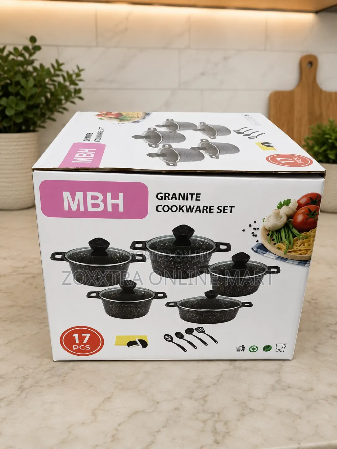 17 PCS MBH Granite Cookware With Apron, Pot Carrier 7 PCS Nonstick