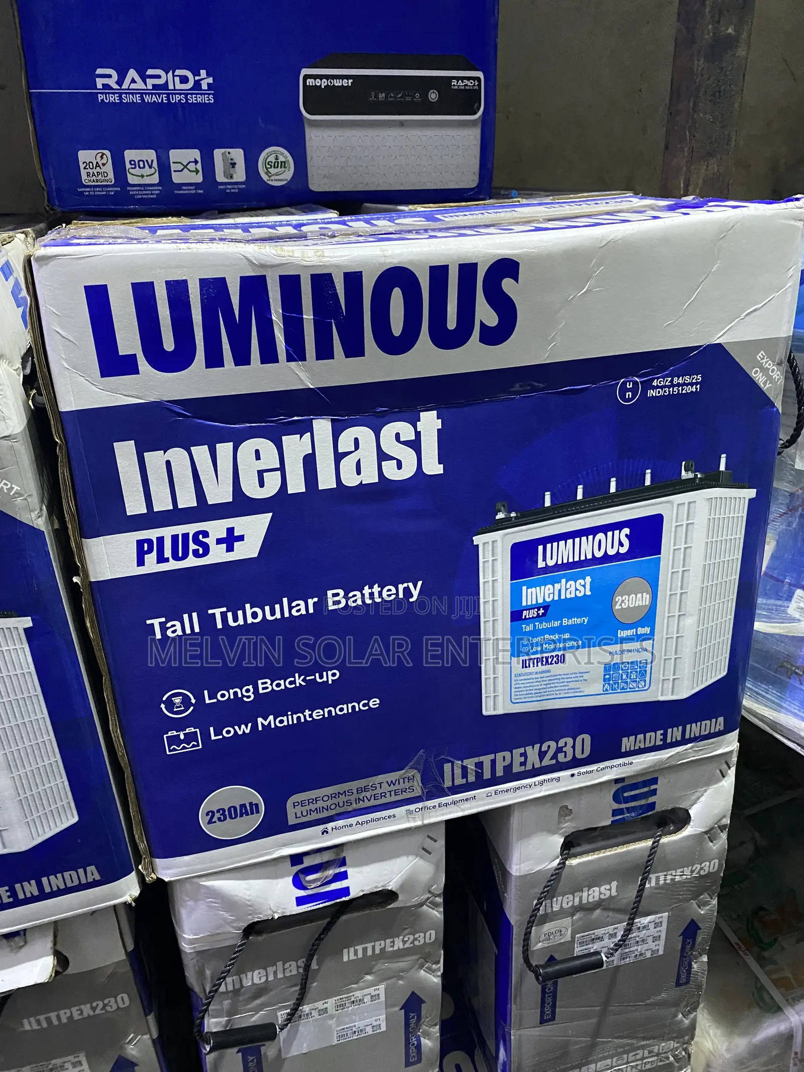 230ah 12v Luminous Inverlast Solar Quality Tubular Battery Available