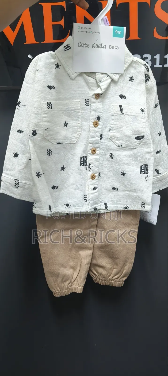 2-Piece Beach Doodle Shirt Pants Set (Size: 9m)
