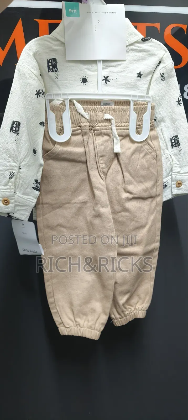 2-Piece Beach Doodle Shirt Pants Set (Size: 9m)
