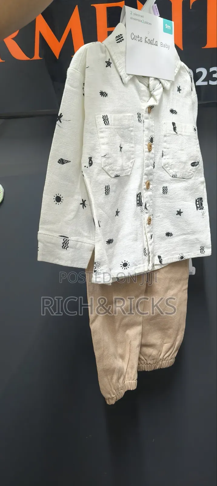 2-Piece Beach Doodle Shirt Pants Set (Size: 9m)