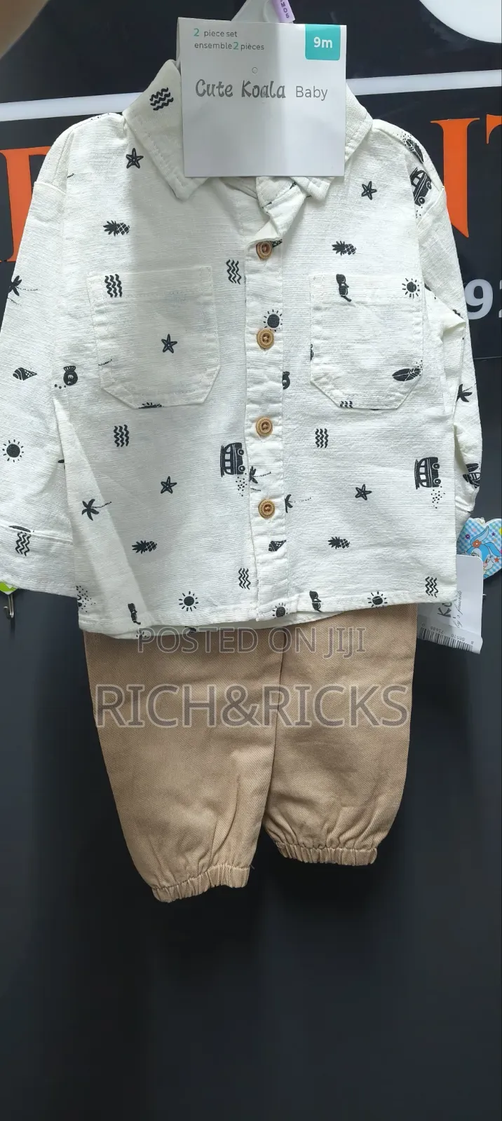 2-Piece Beach Doodle Shirt Pants Set (Size: 9m)