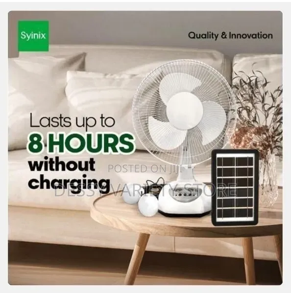Syinix 12inches Rechargeable Fan + Solar Panel