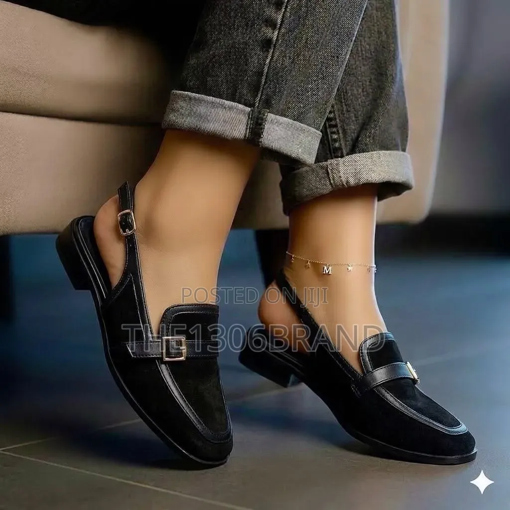 Elegant Women's Slingback Loafers – Classic Buckle Low Heel Shoes