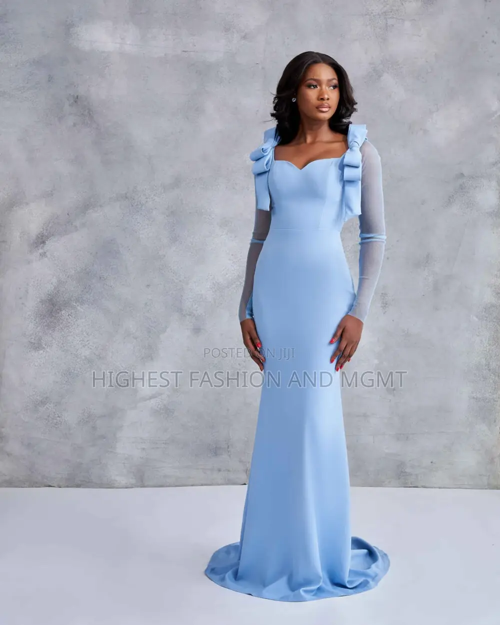 Crepe Dress With Mesh Long Sleeves, Sweetheart Neckline
