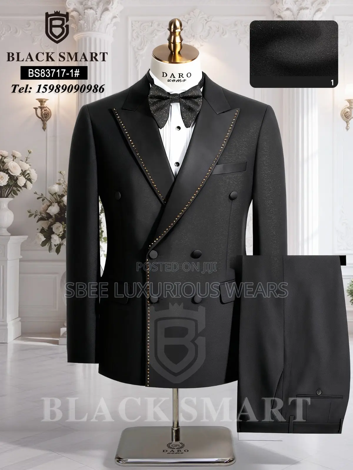 Round Stone Black Smart Tuxedo Suits