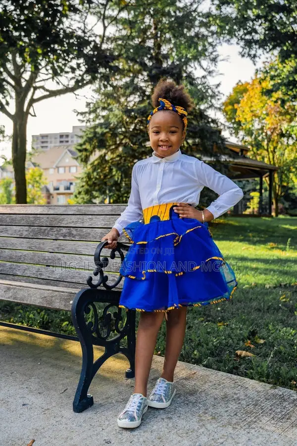 Yellow Bulb African Print Girls' Tiered Tulle Skirt