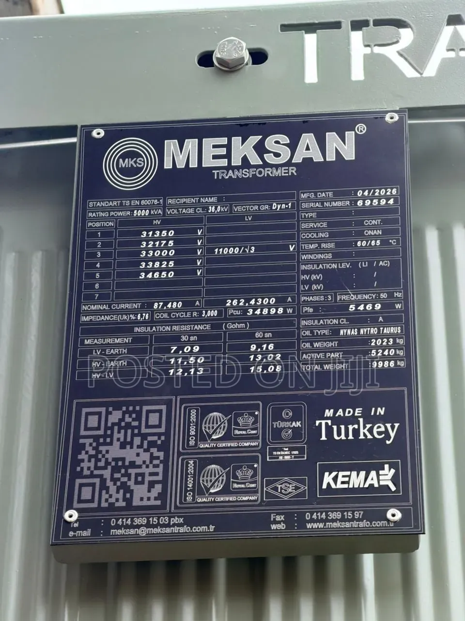 5000kva 33kv/11kv Meksan High Quality Electric Power Transformer