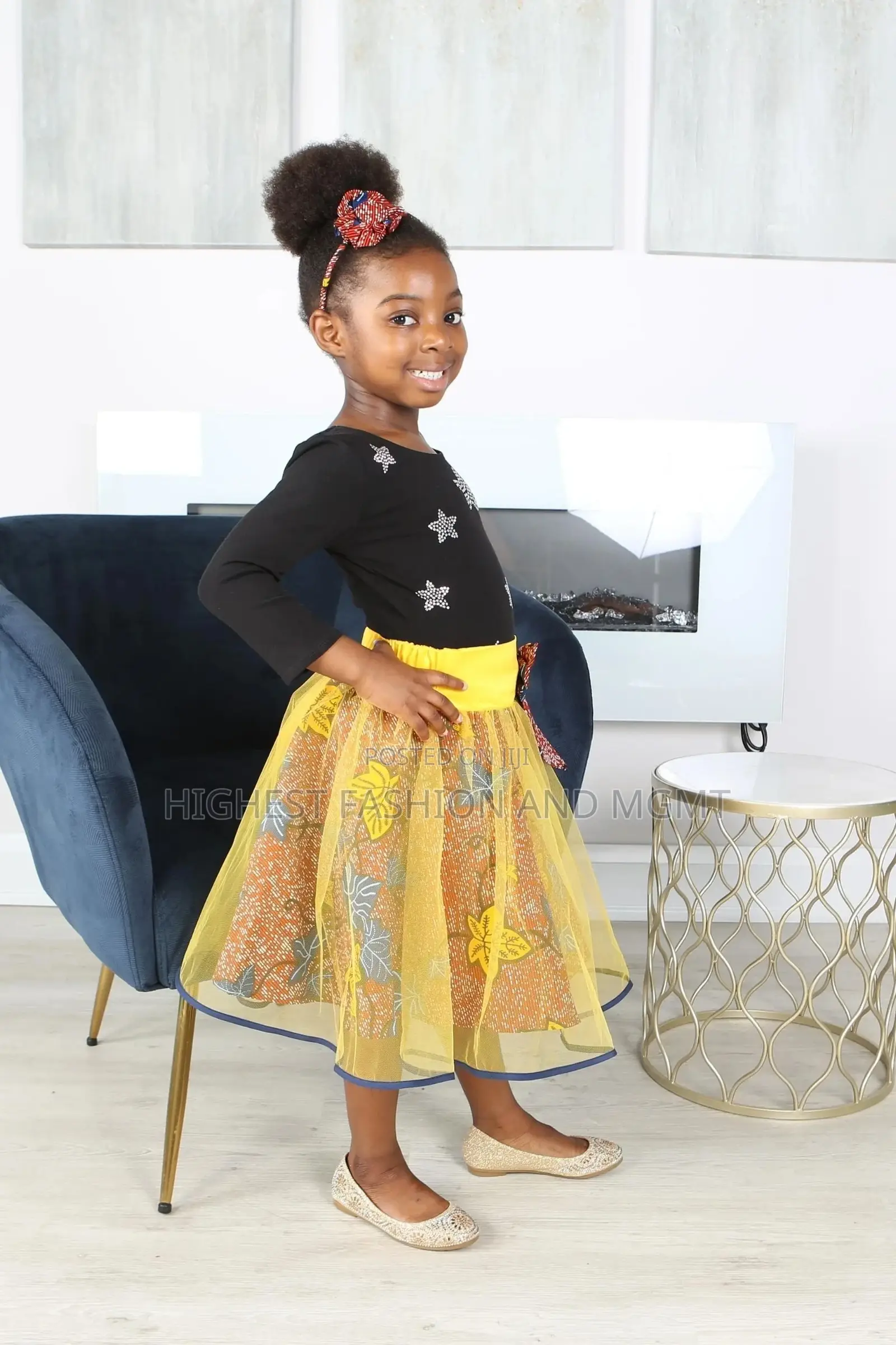 Akani African Print Girls' Flared Tulle Skirt