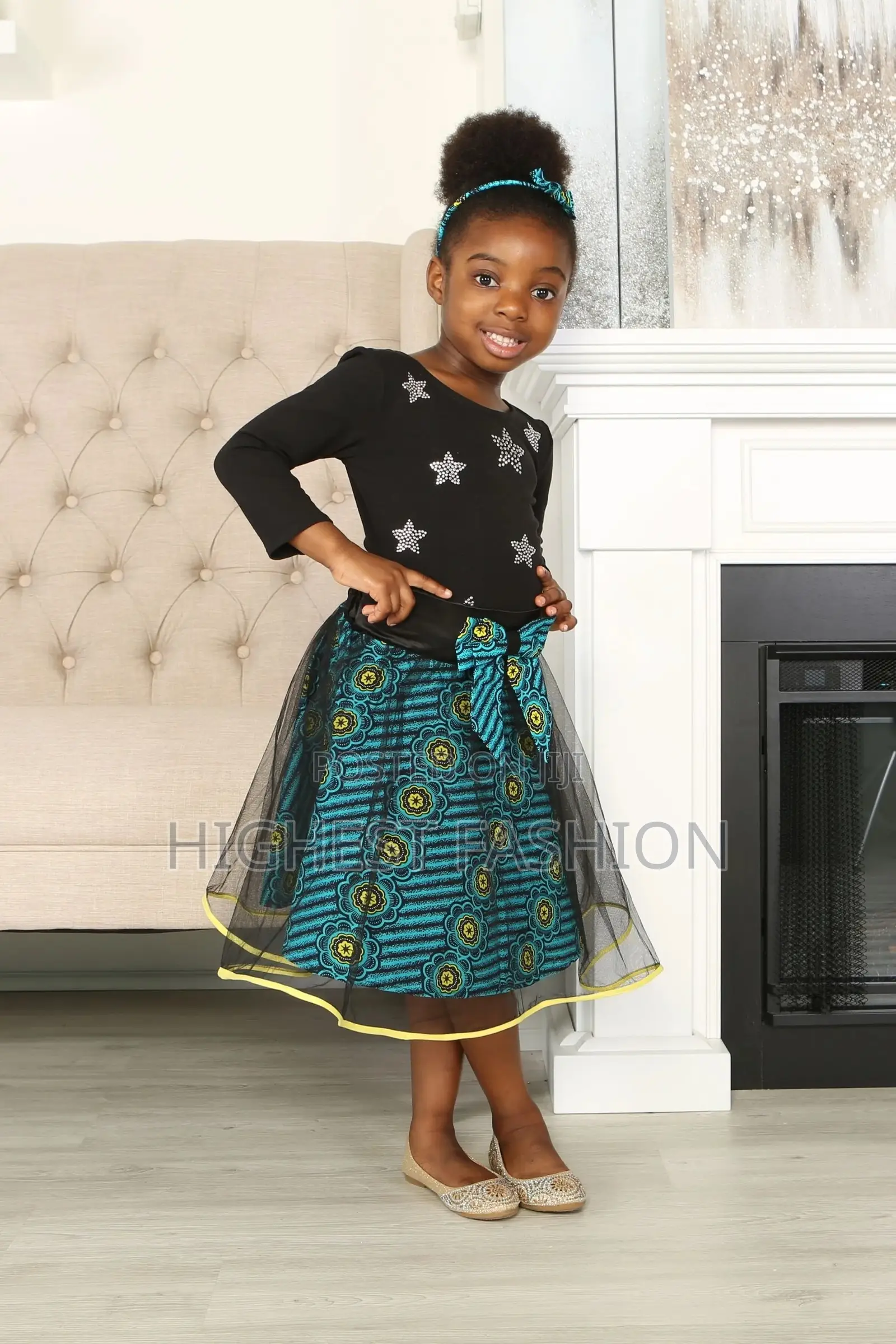 Didi African Print Girls' Flared Tulle Skirt