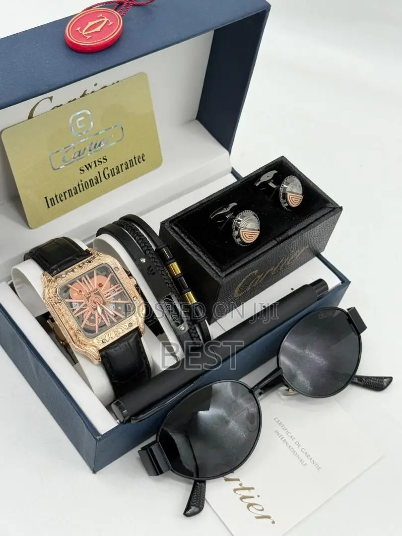 Combo Cartier Watch Cartier Cofflinks Hand Bracelet Sunglass and Pen