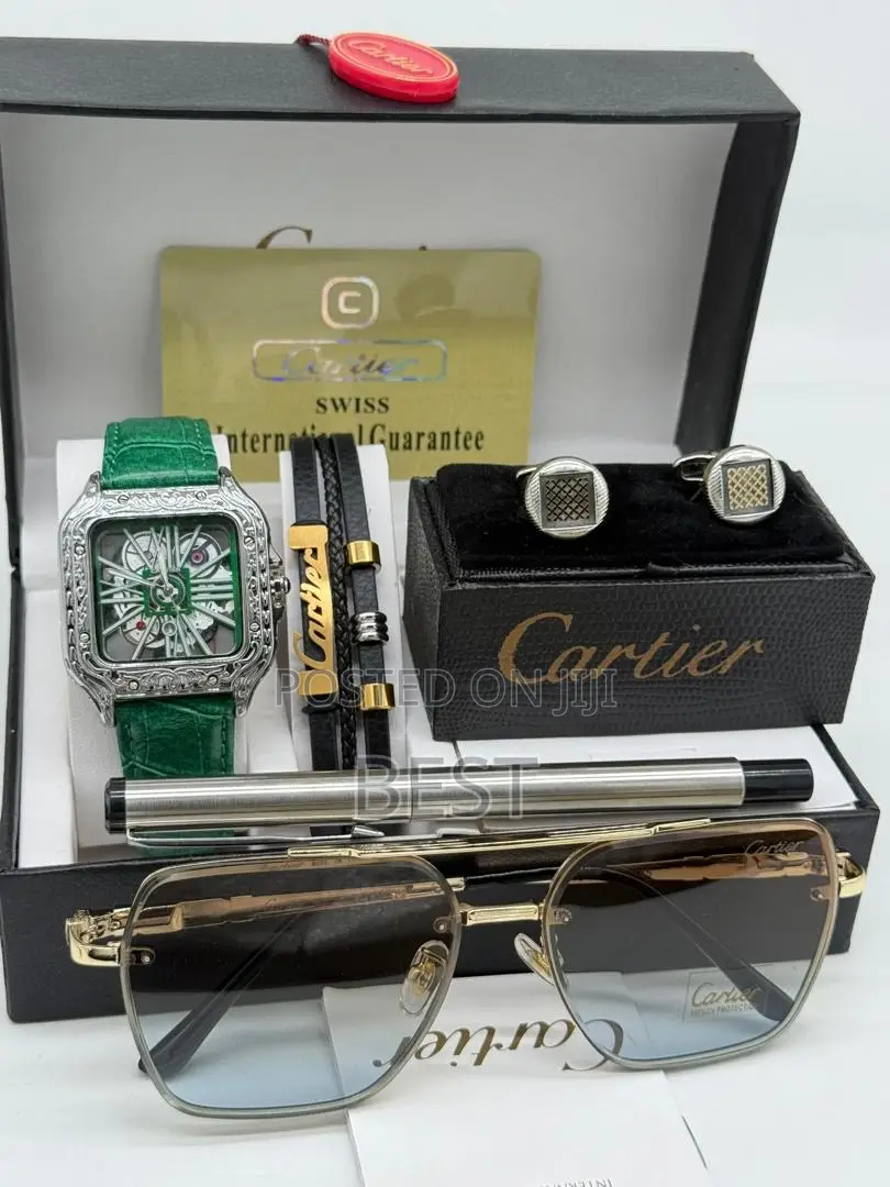 Combo Cartier Watch Cartier Cofflinks Hand Bracelet Sunglass and Pen