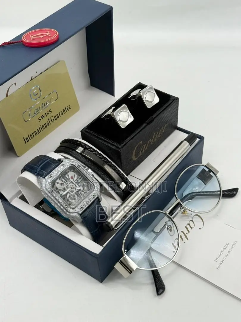 Combo Cartier Watch Cartier Cofflinks Hand Bracelet Sunglass and Pen