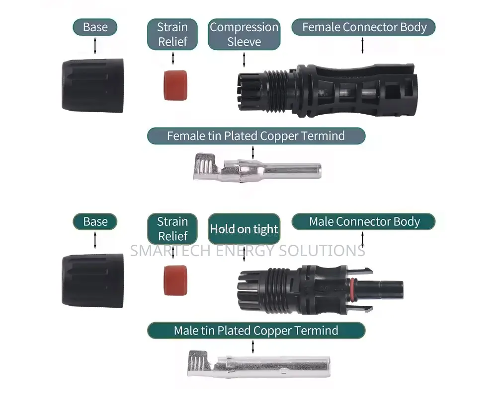 Mc4 Connector 1500v Pv Waterproof 30a for Solar System 5pairs/Pack