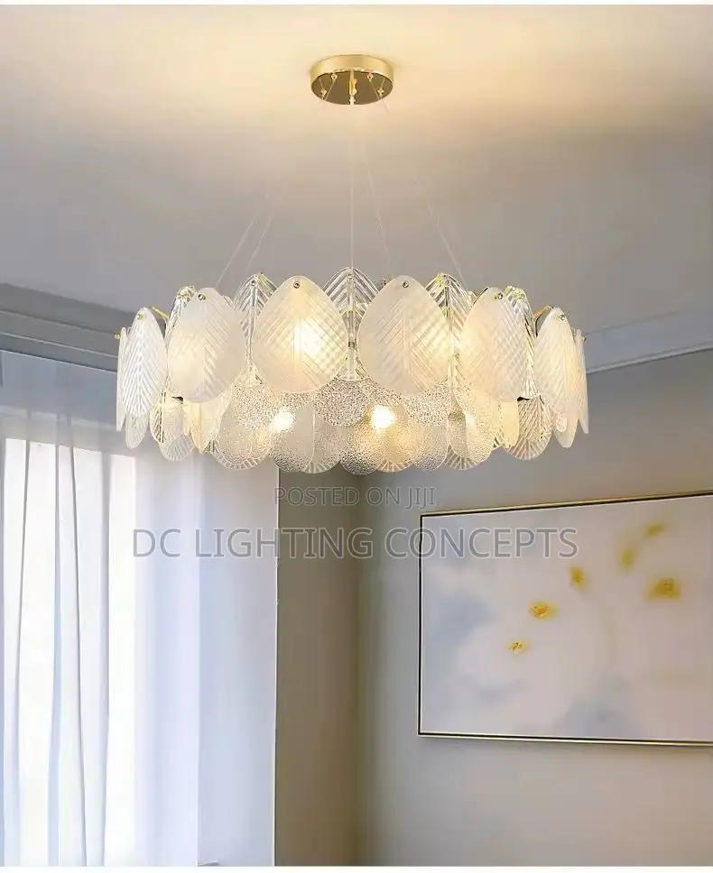 Modern Minimalist French Style Crystal Floral Glass Pendant Chandelier