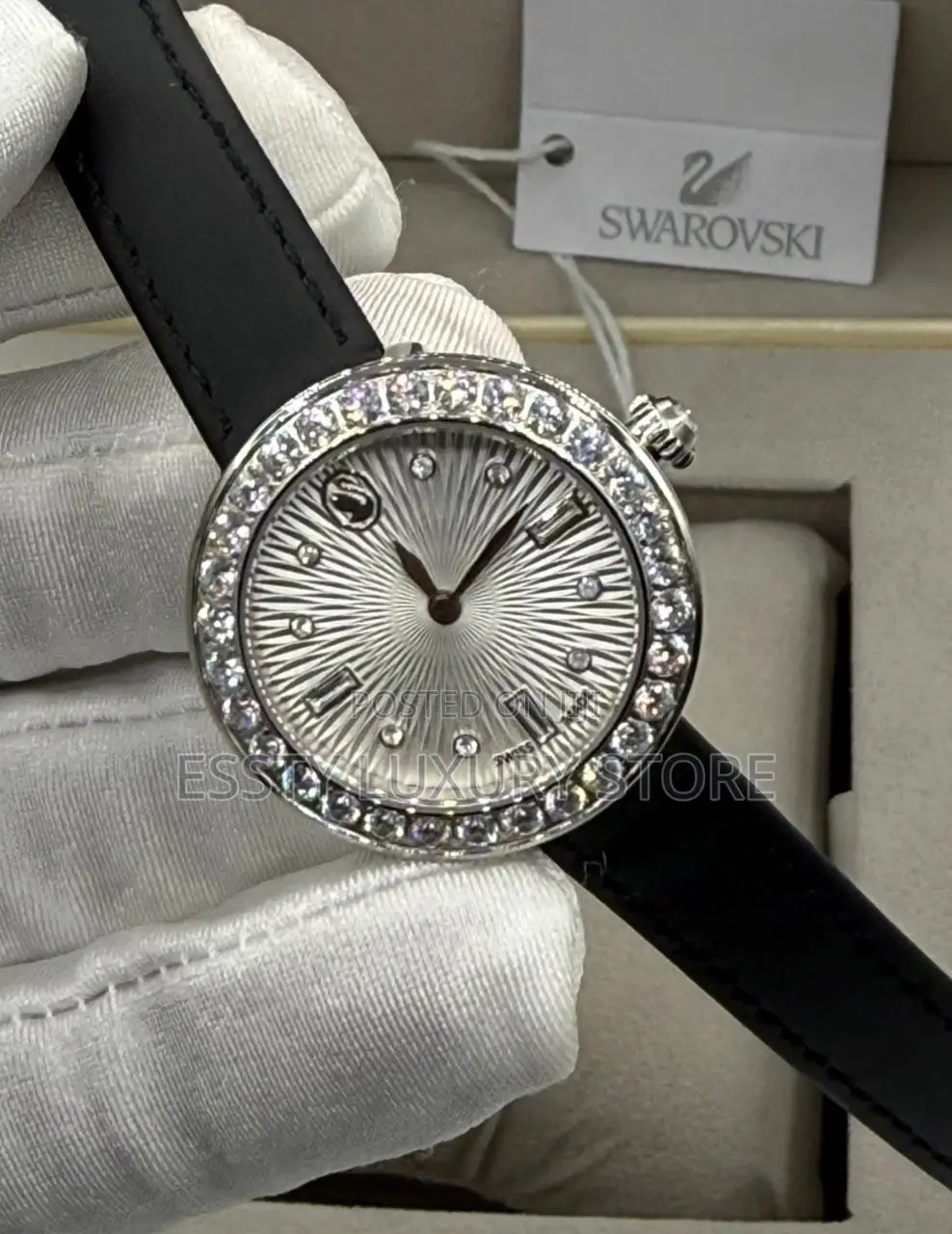 Swarovski Quality Luxury Female Genuine Leather Wristwatch