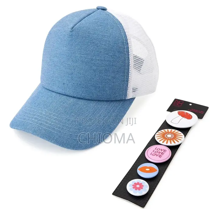 Unisex Blue and White Baseball Cap With Decorative Pin