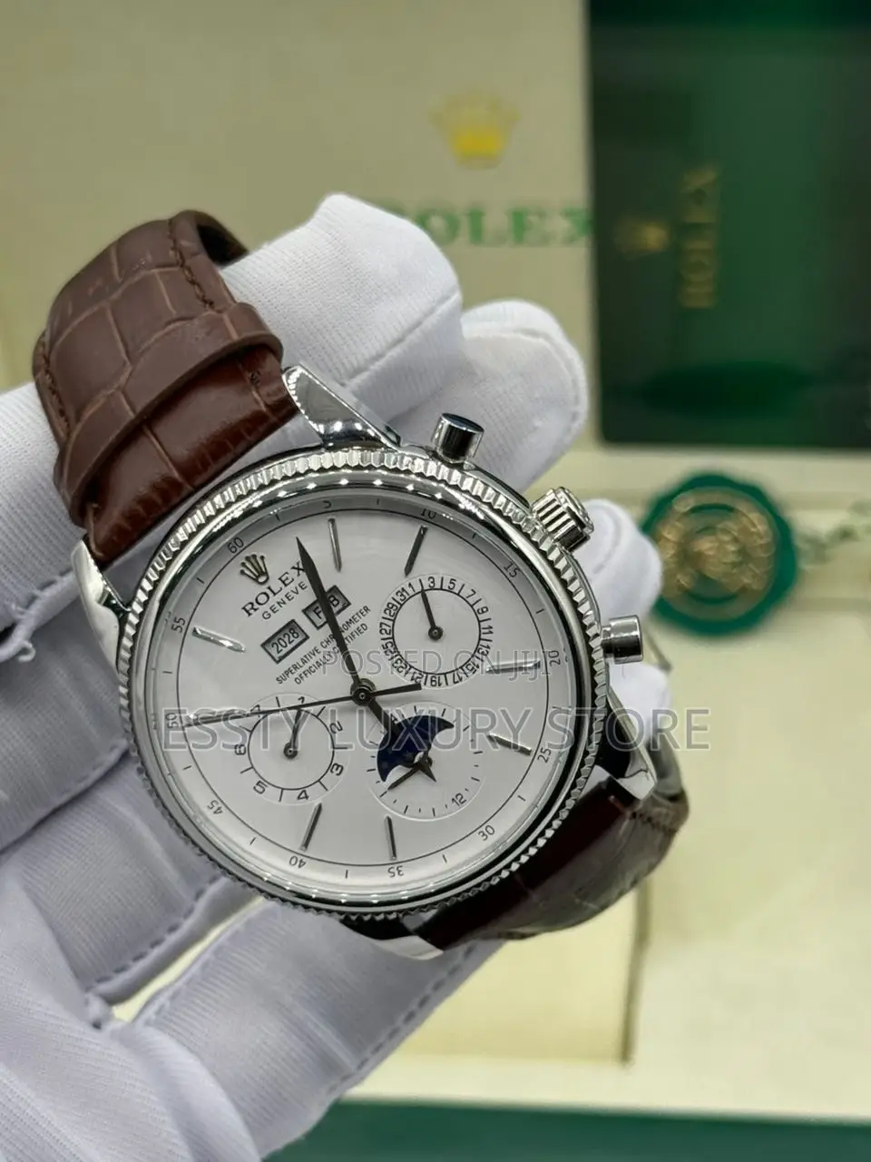 Rolex Quality Luxury Men Genuine Leather Wristwatch
