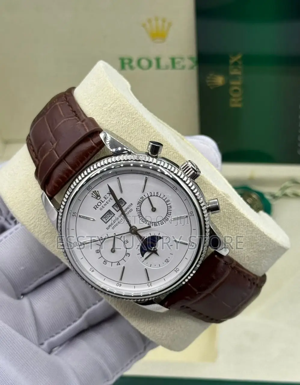 Rolex Quality Luxury Men Genuine Leather Wristwatch
