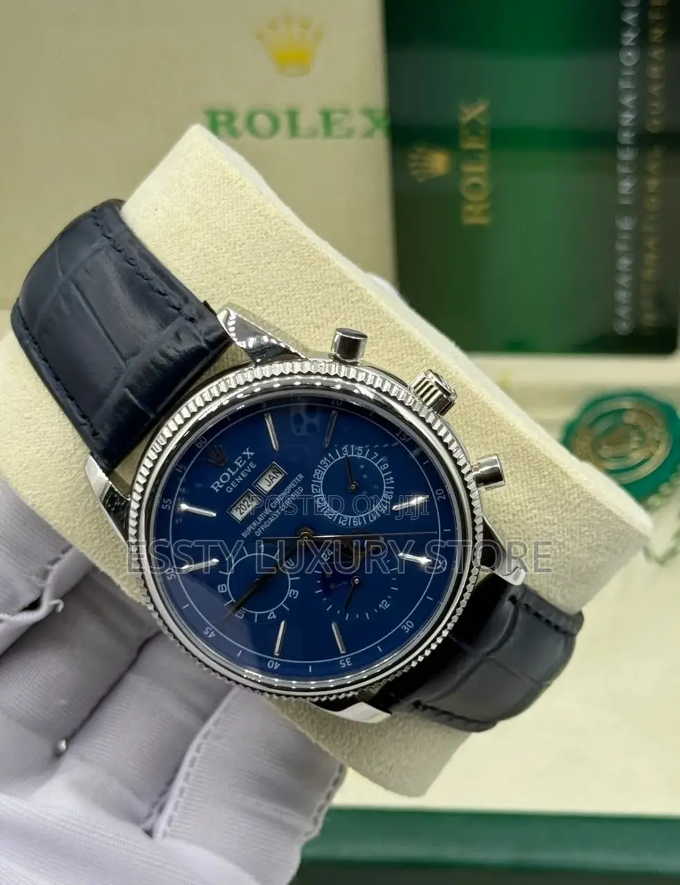 Rolex Quality Luxury Men Genuine Leather Wristwatch