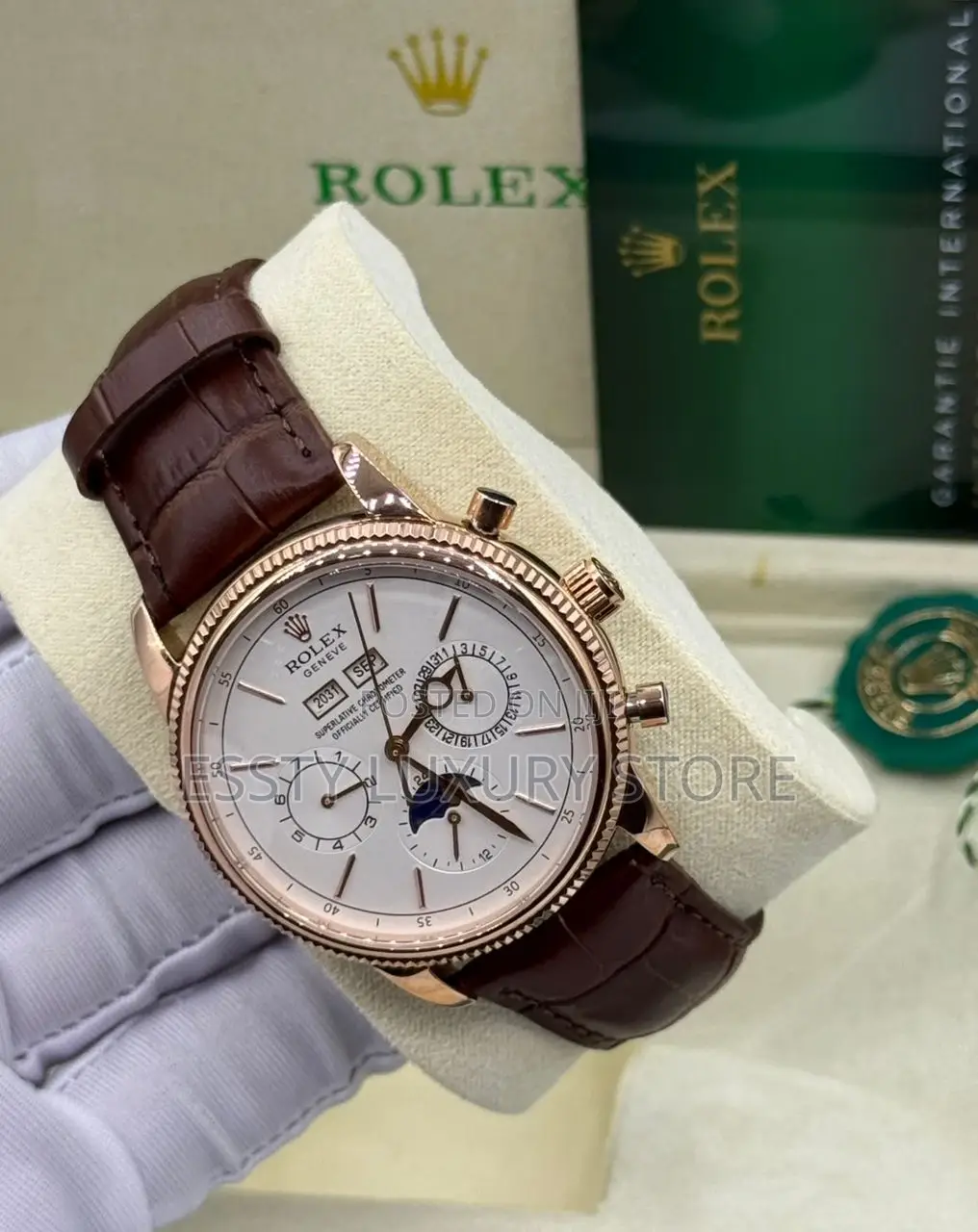 Rolex Quality Luxury Men Genuine Leather Wristwatch