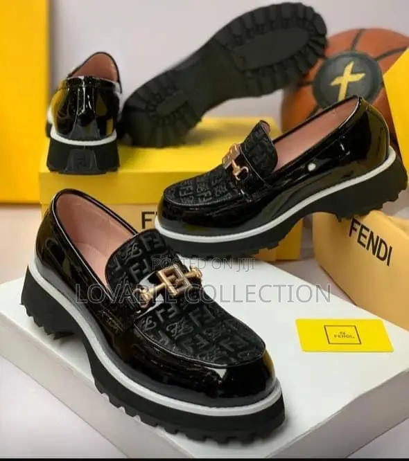 Fendi Ff Jacquard Patent Platform Loafers.