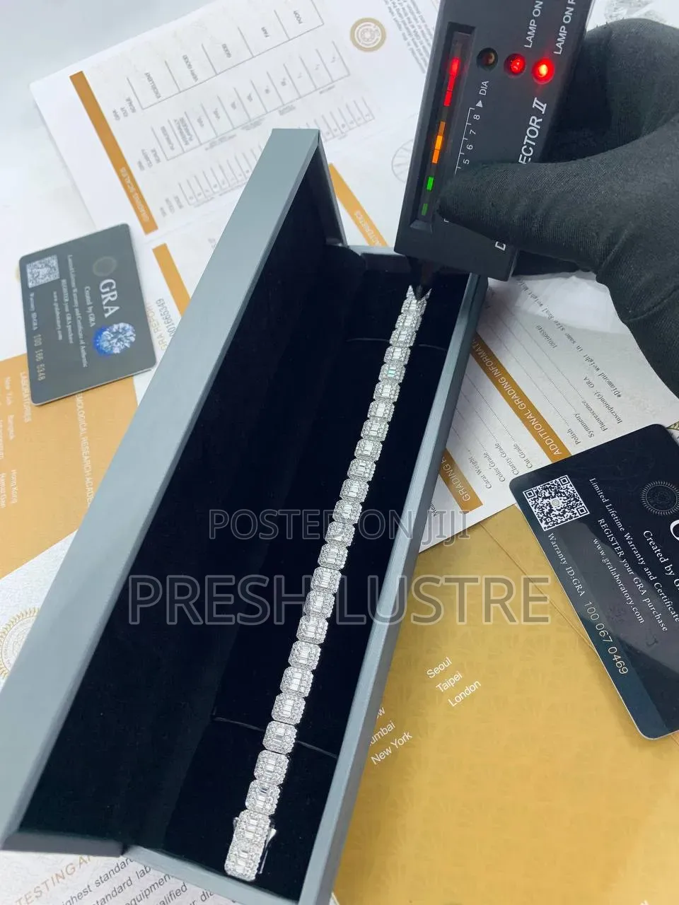 VVS Diamond Baguette Square Bracelet With a Free Diamond Tester