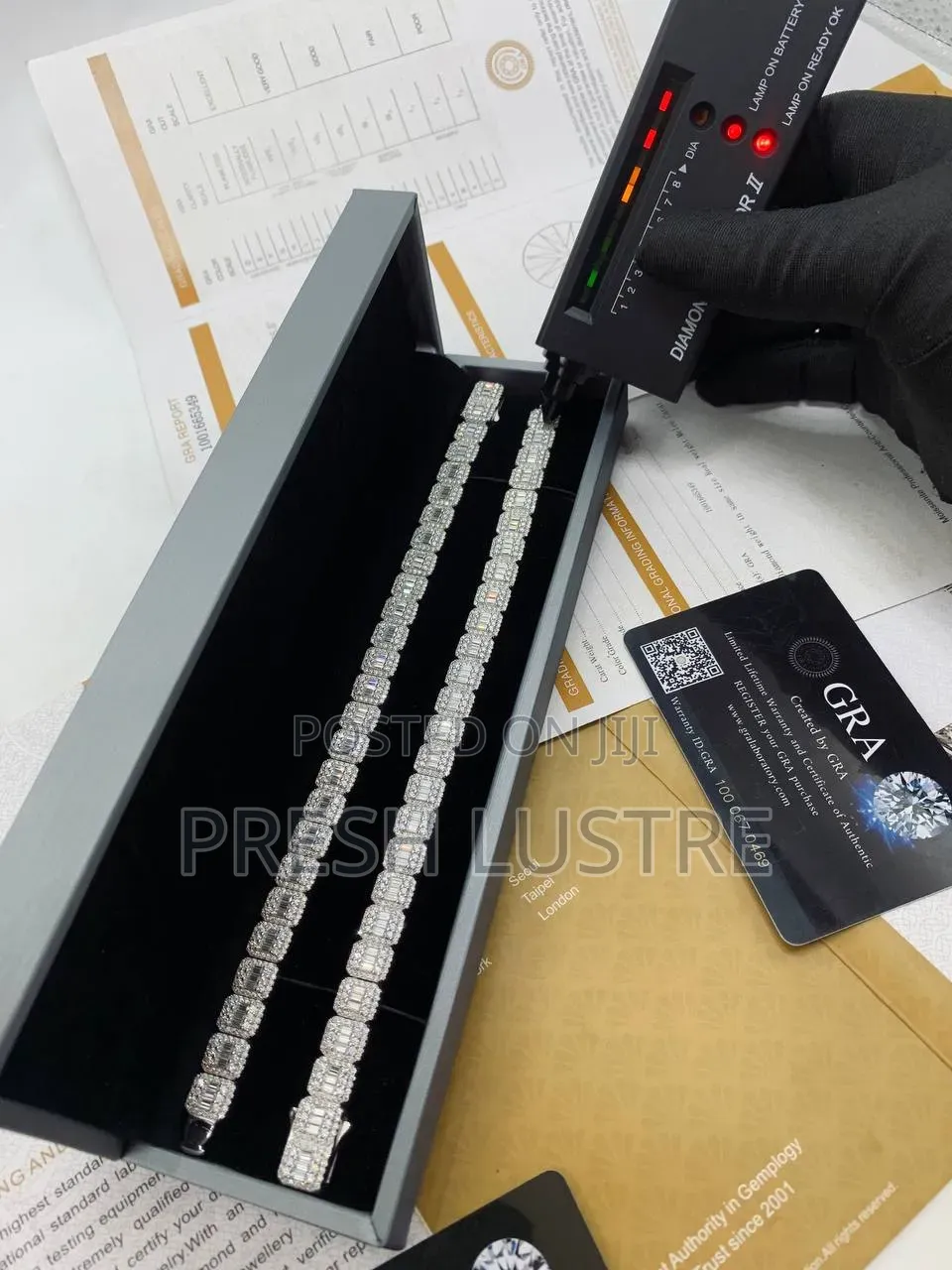 VVS Diamond Baguette Square Bracelet With a Free Diamond Tester