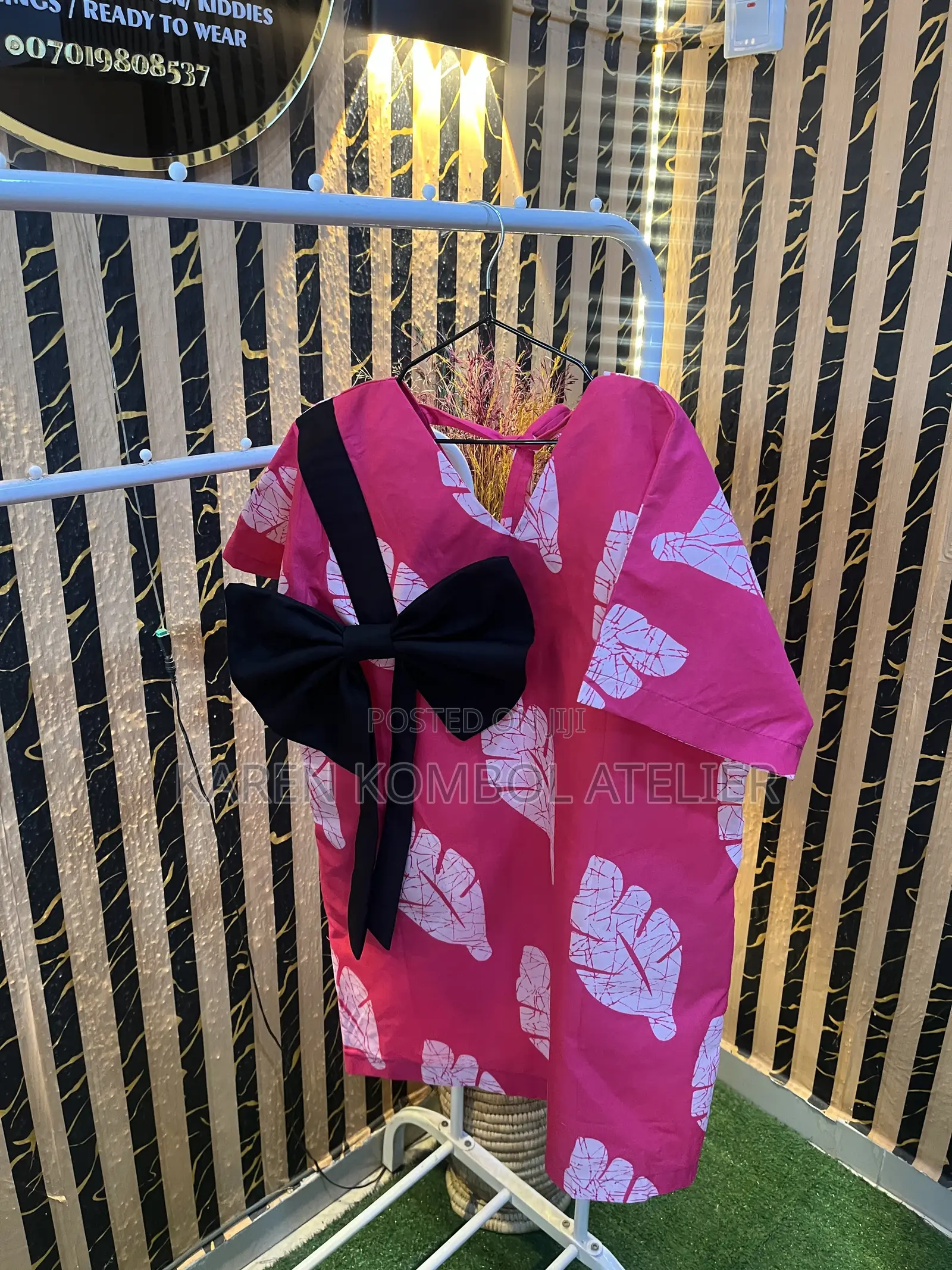 Pink Ankara Shift Dress With Statement Bow