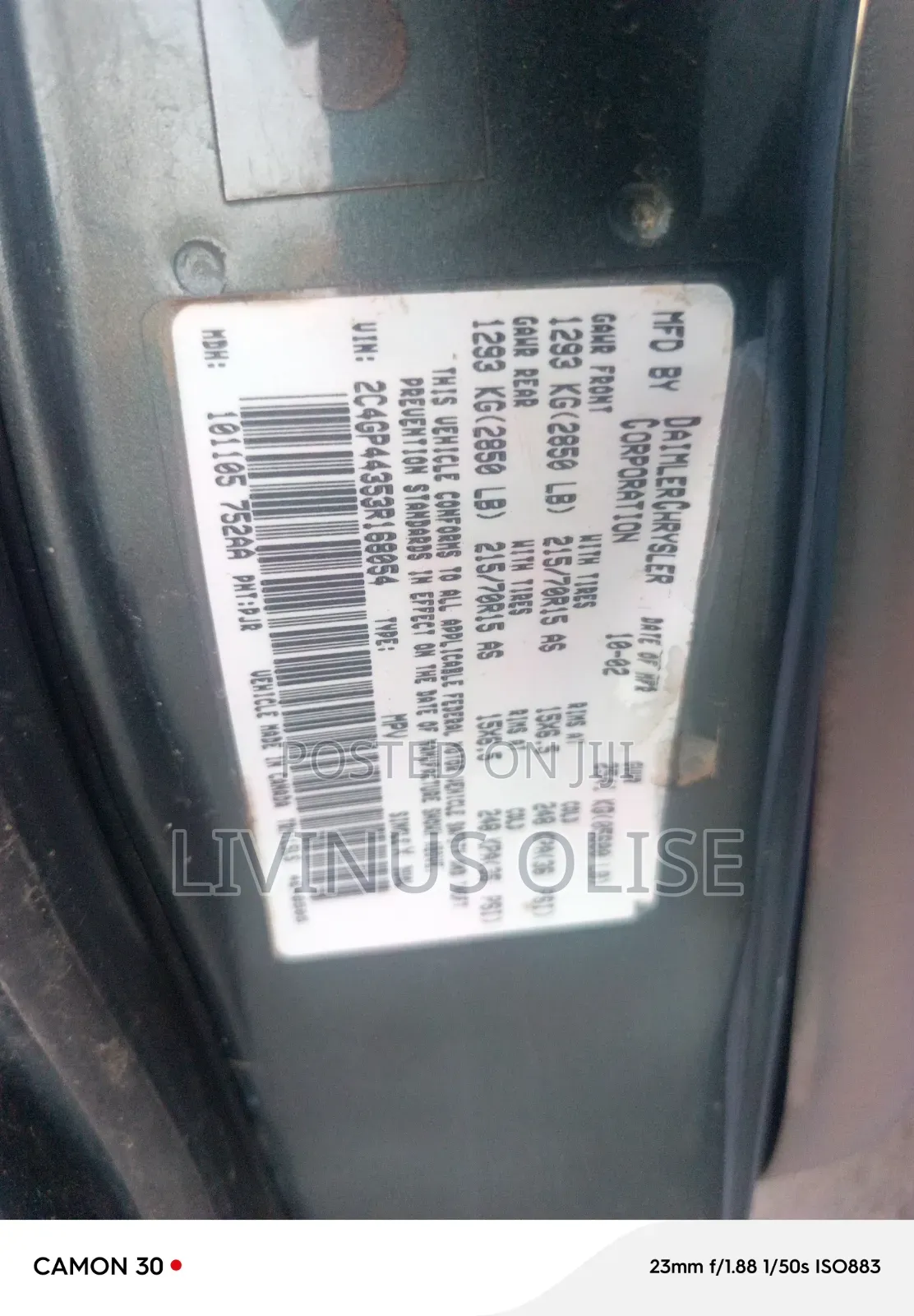 Chrysler Town & Country 2003 Blue
