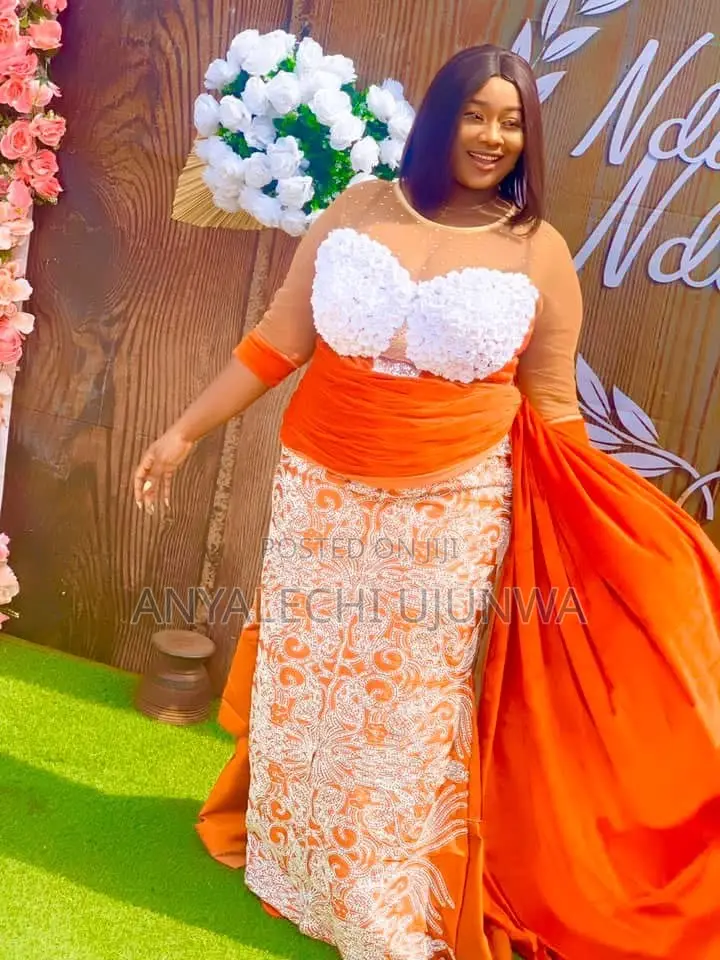 Luxury Orange White 3d Floral Occasion Gown