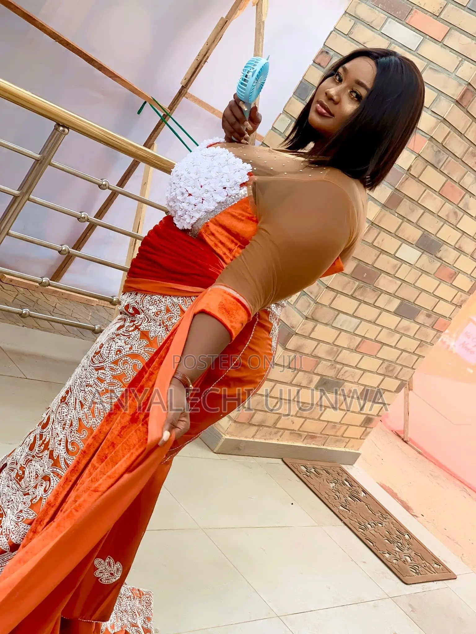 Luxury Orange White 3d Floral Occasion Gown
