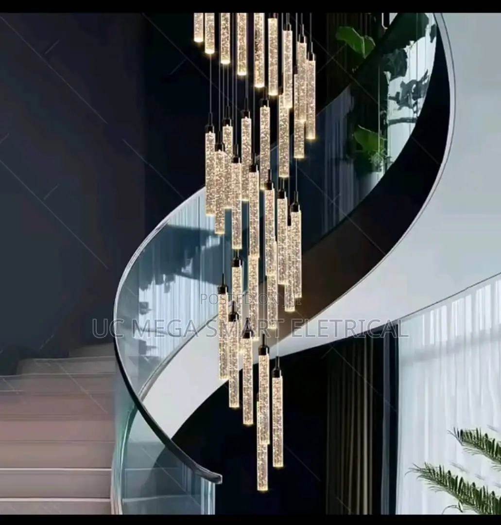 Nordic Minimalist Crystal Chandeliers, Staircase-Style Chandeliers
