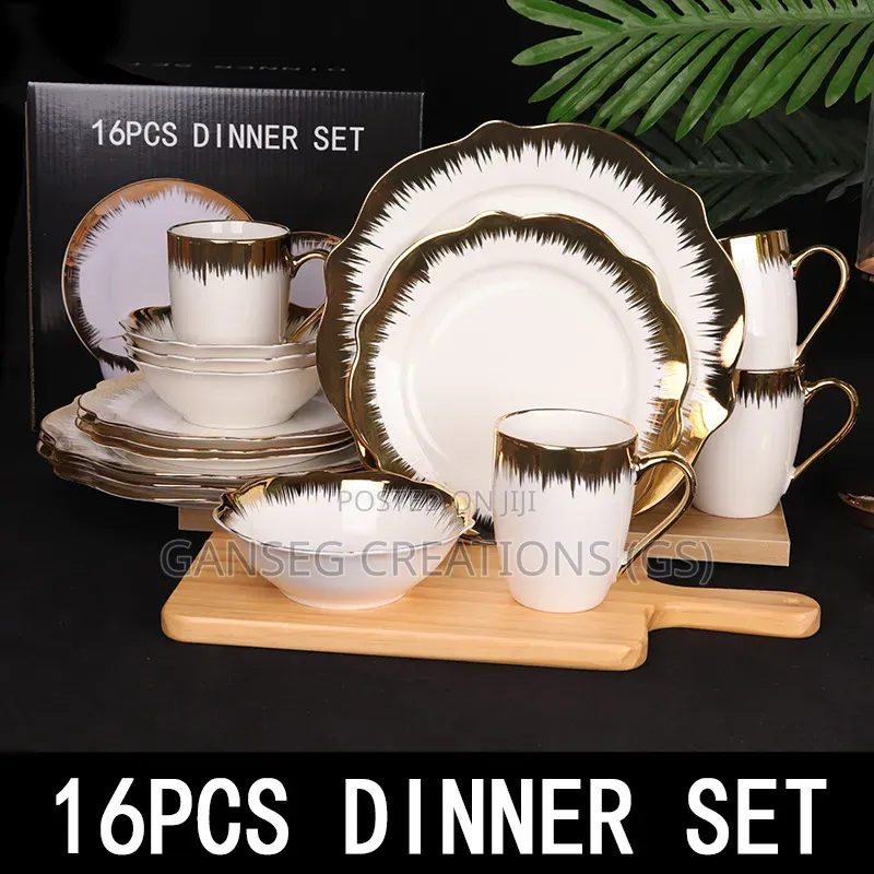 16-Piece Luxury Electroplated Gold-Swept Ceramic Dinnerware Set