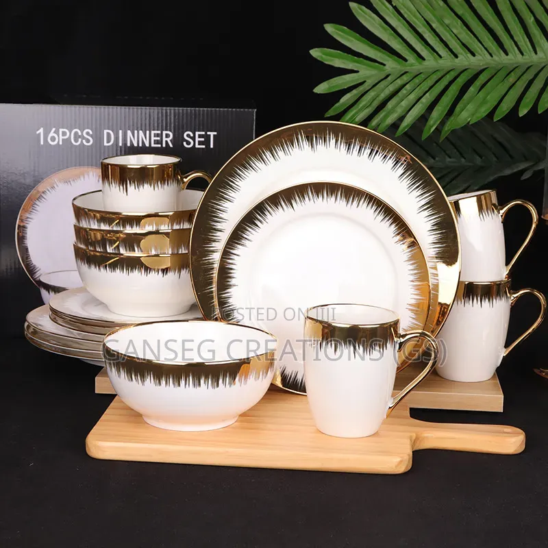 16-Piece Luxury Electroplated Gold-Swept Ceramic Dinnerware Set