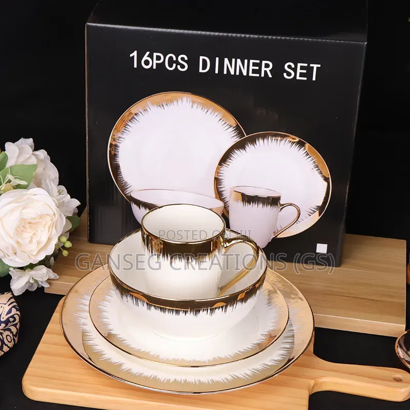 16-Piece Luxury Electroplated Gold-Swept Ceramic Dinnerware Set