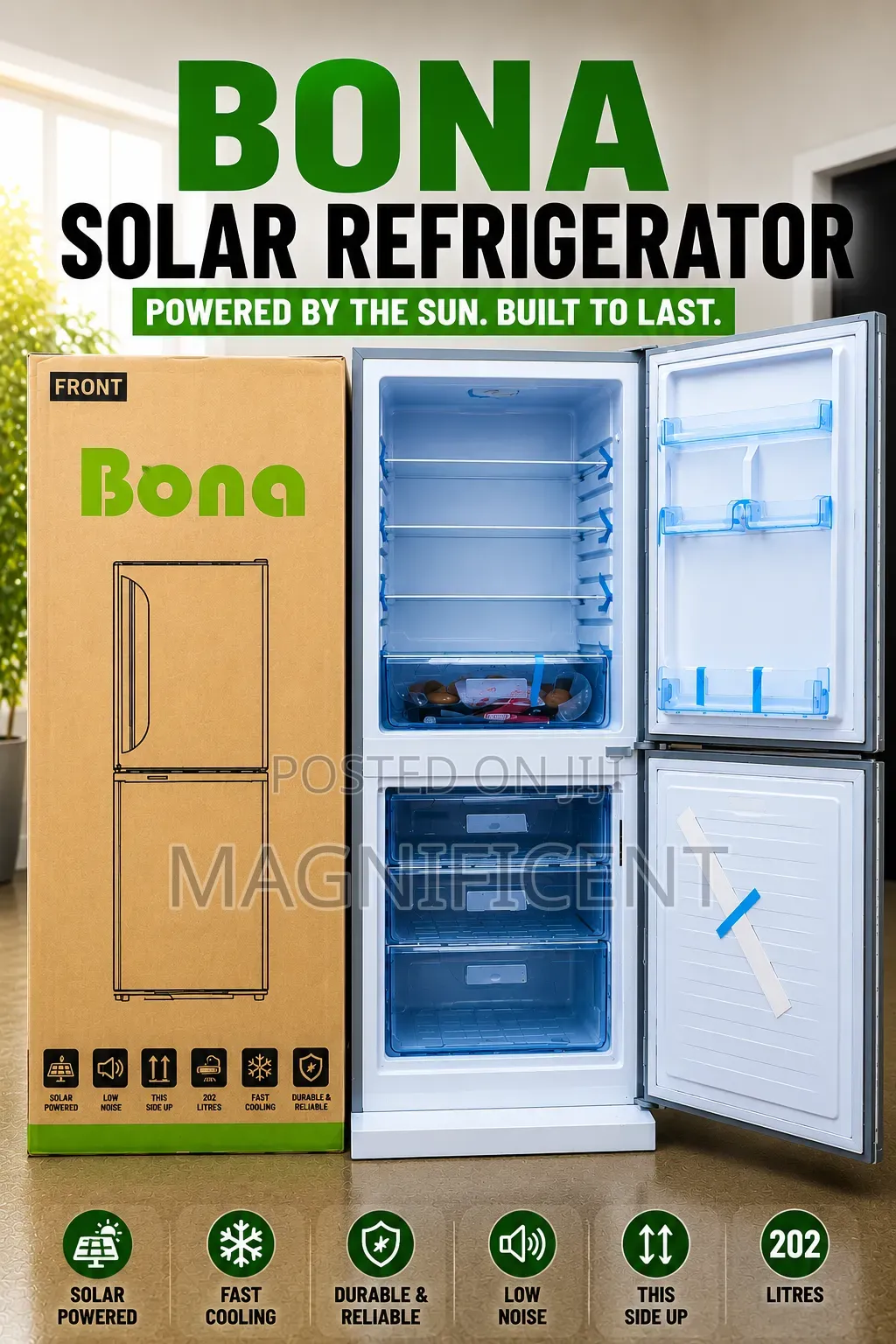 Bona 202l 2-Door Solar Refrigerator – Energy Saving Reliable Cooling