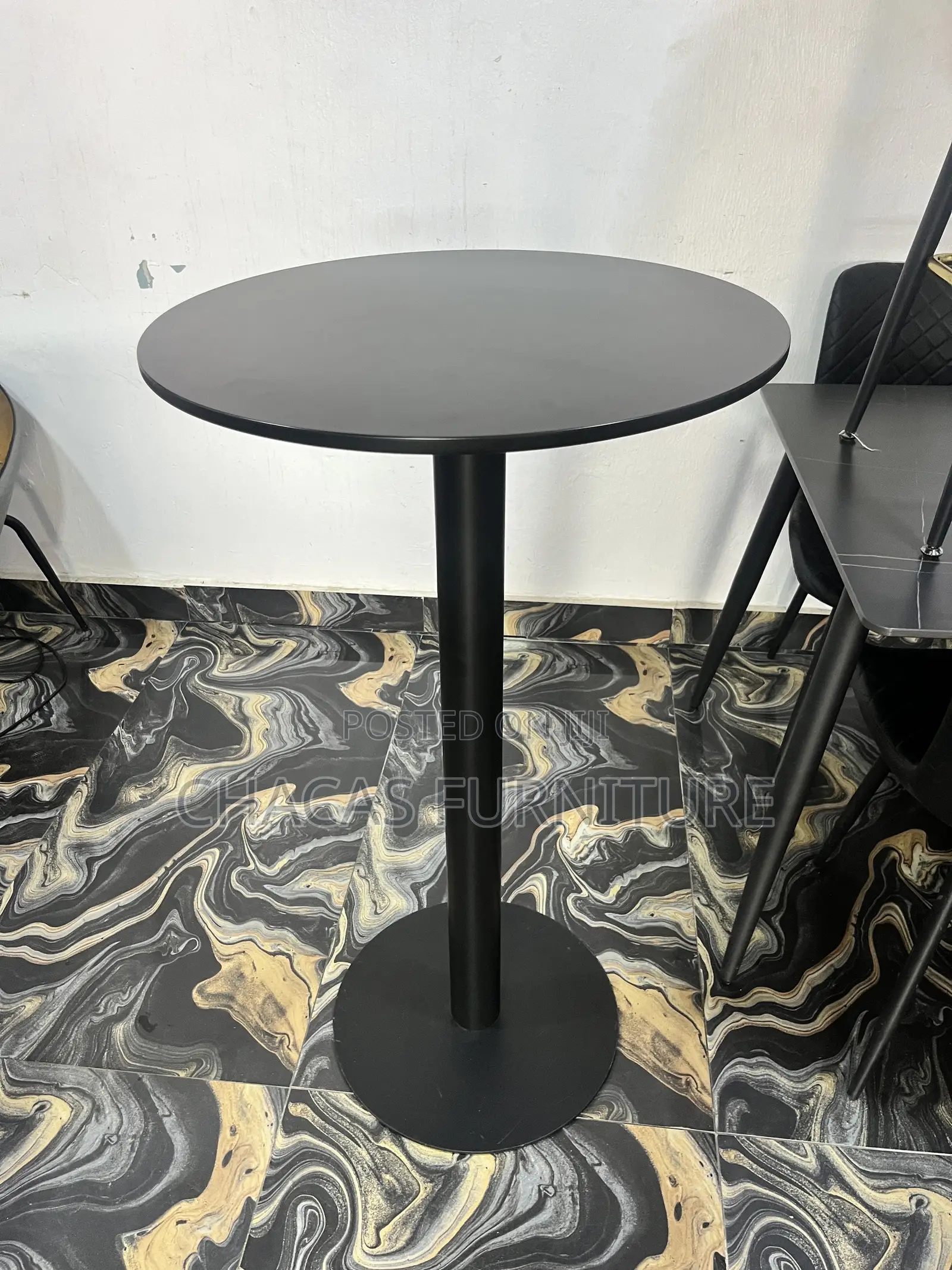Modern Round Black Bar Table - High-Top Bistro Counter Desk